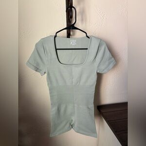 Square Neck Ribbed Rompers. One green and one lavender